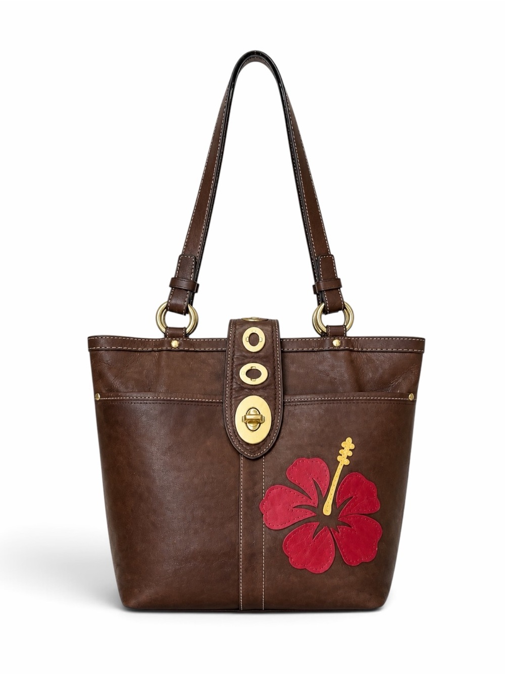 Coach Legacy Lily Turnlock Tote with Red Hibiscus